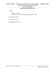 Instructions for Form CC-1494 Petition for Emergency Custody Order Violation of Conditional Release Sexual Predator - Virginia, Page 2