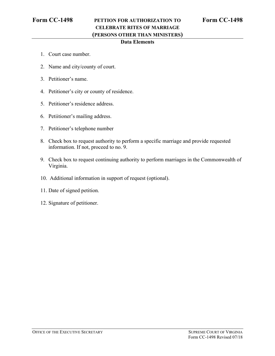 Instructions for Form CC-1498 Petition for Authorization to Celebrate Rites of Marriage (Persons Other Than Ministers) - Virginia, Page 3