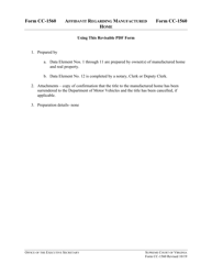 Instructions for Form CC-1560 Affidavit Regarding Manufactured Home - Virginia, Page 2