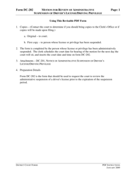 Document preview: Instructions for Form DC-202 Motion for Review of Administrative Suspension of Driver&#039;s License/Driving Privilege - Virginia