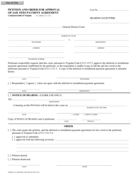 Form DC-276 Petition and Order for Approval of Jail Fees Payment Agreement - Virginia