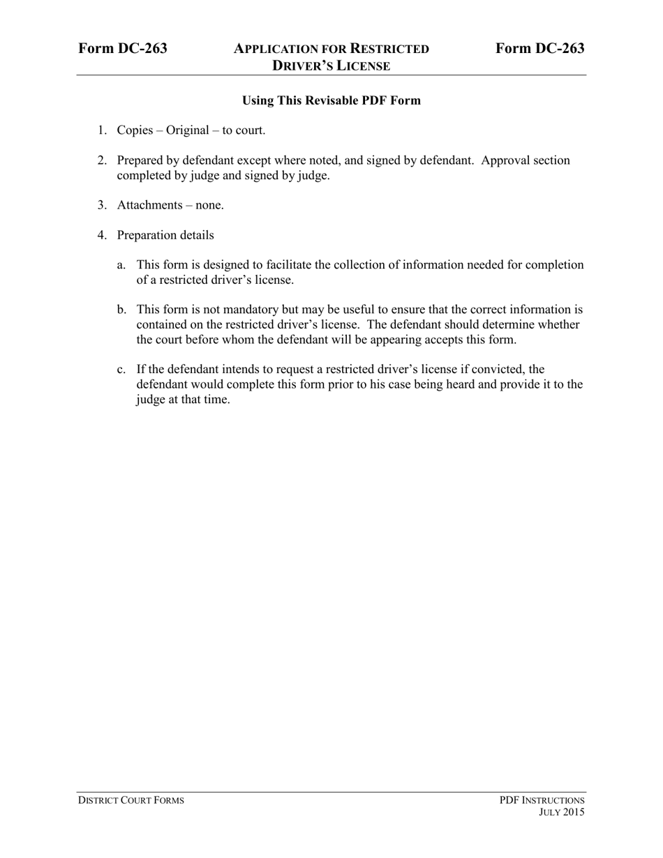 Instructions for Form DC-263 Application for Restricted Drivers License - Virginia, Page 1