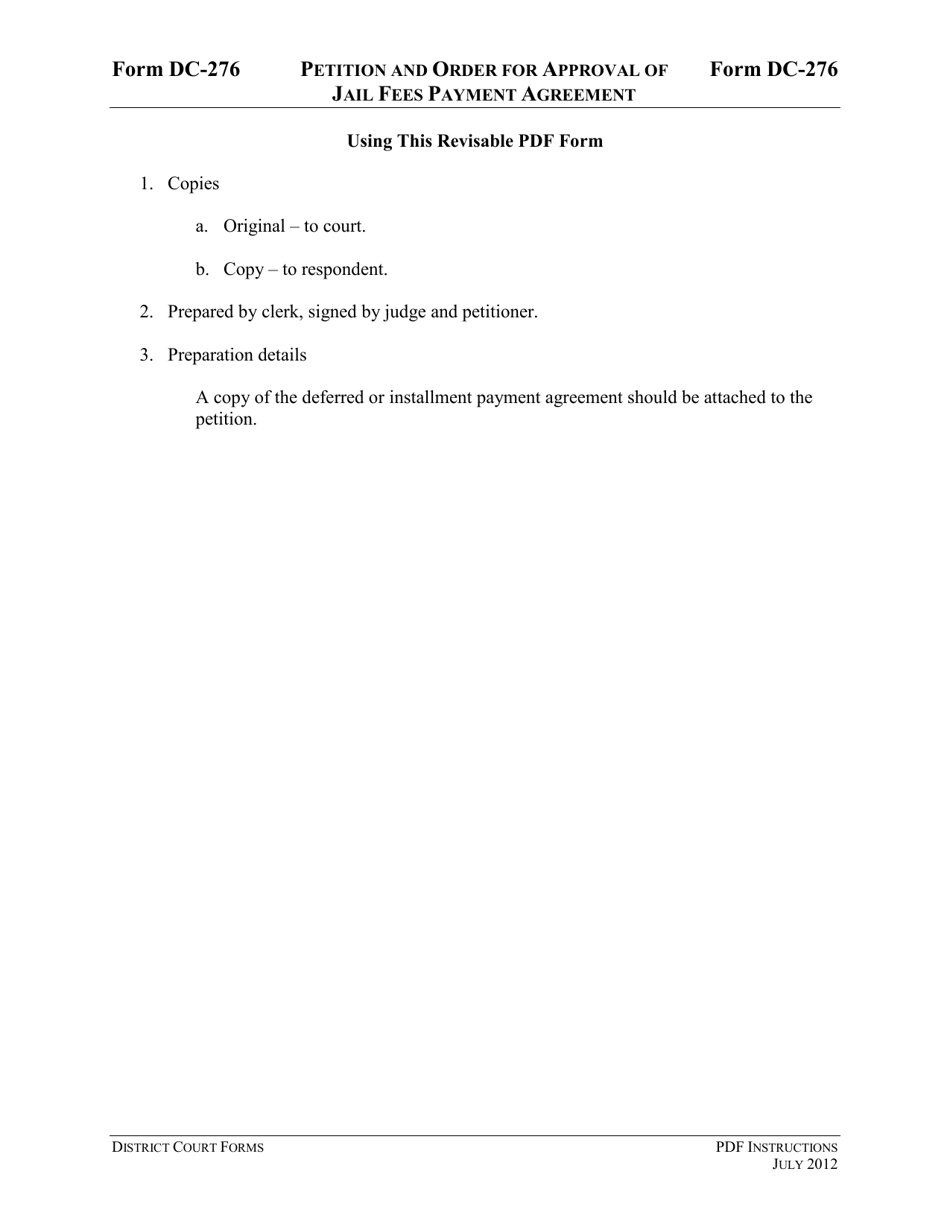 Instructions for Form DC-276 Petition and Order for Approval of Jail Fees Payment Agreement - Virginia, Page 1