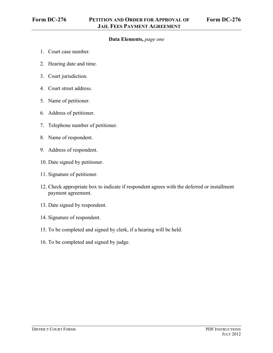 Instructions for Form DC-276 Petition and Order for Approval of Jail Fees Payment Agreement - Virginia, Page 3