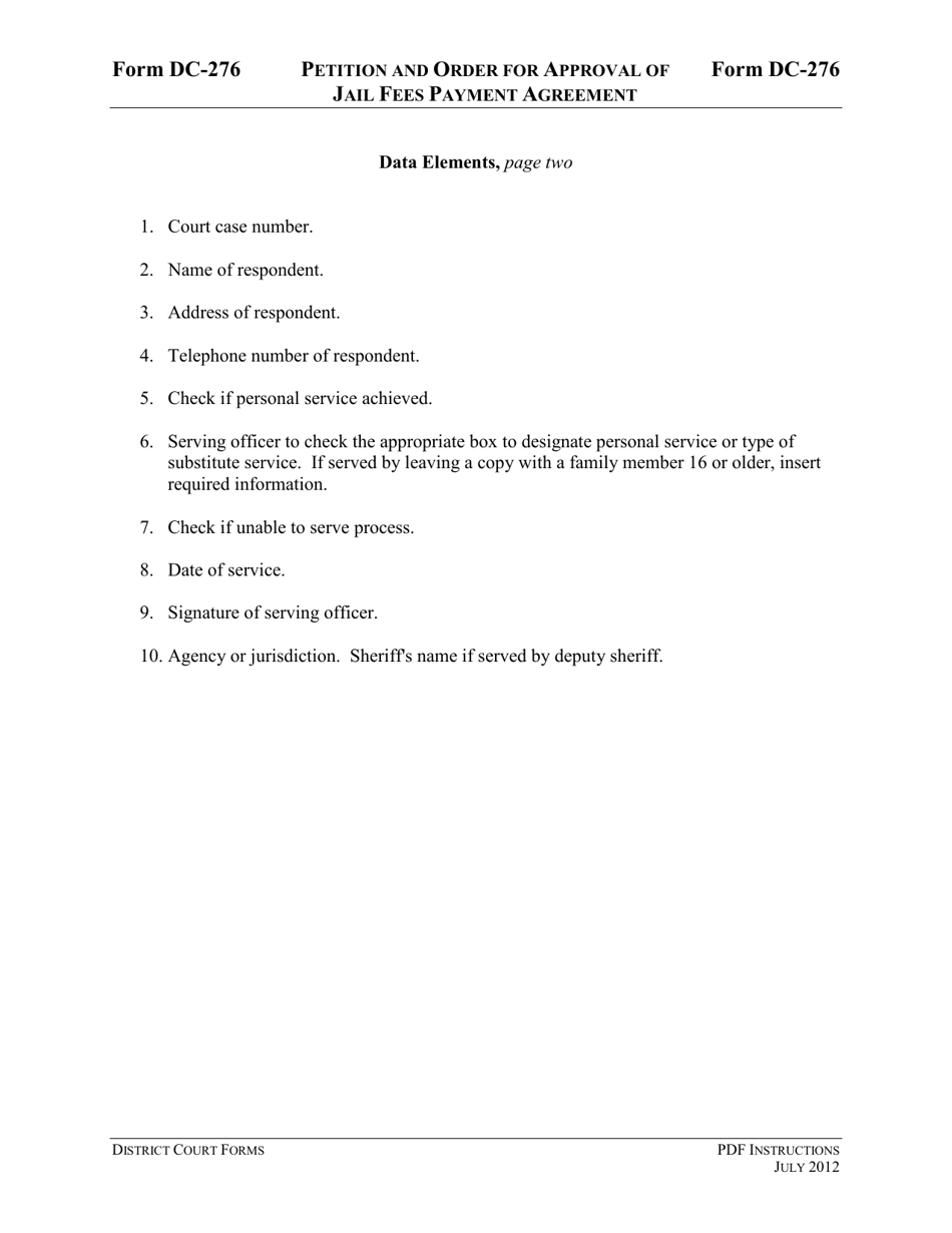 Instructions for Form DC-276 Petition and Order for Approval of Jail Fees Payment Agreement - Virginia, Page 5