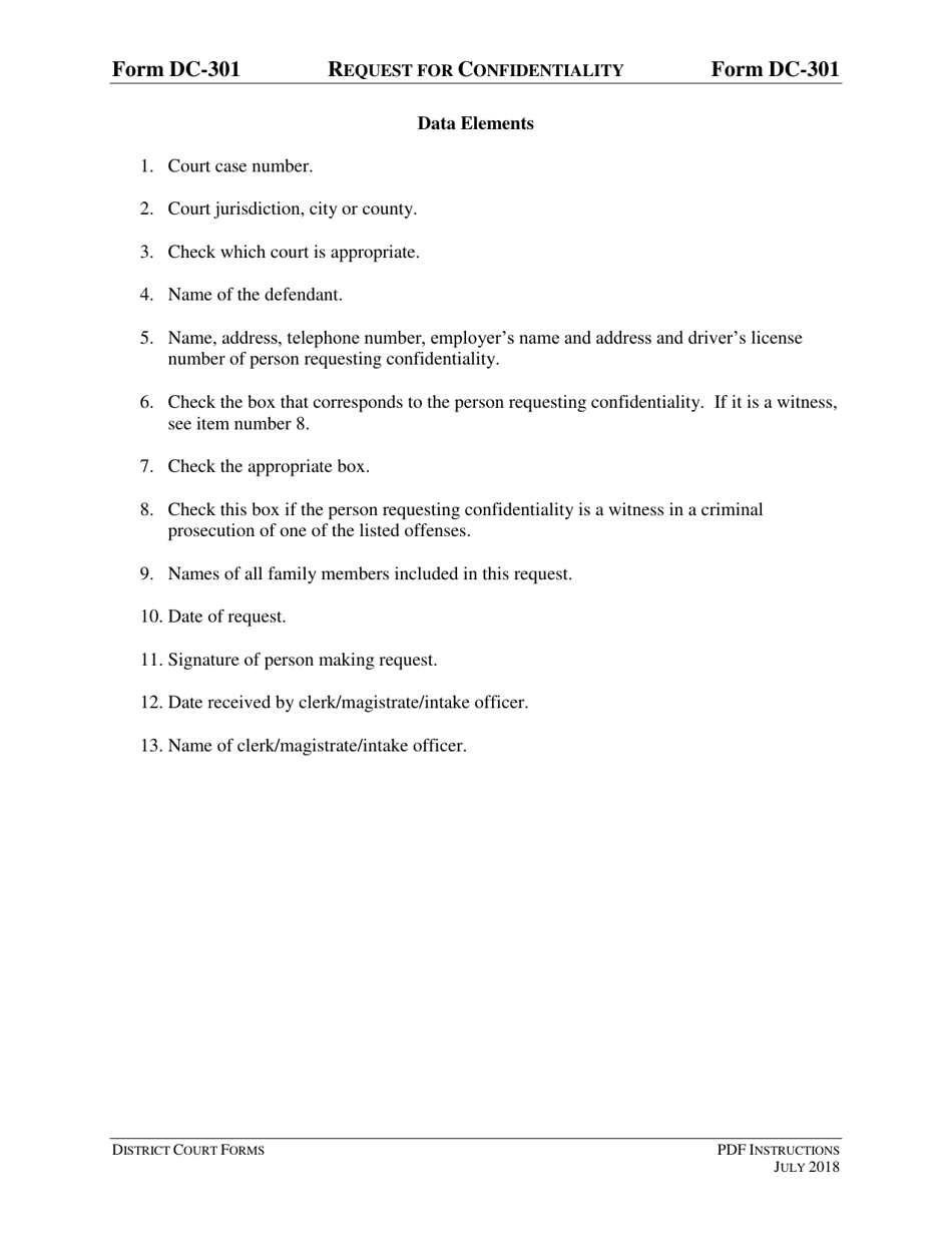 Instructions for Form DC-301 Request for Confidentiality - Virginia, Page 3