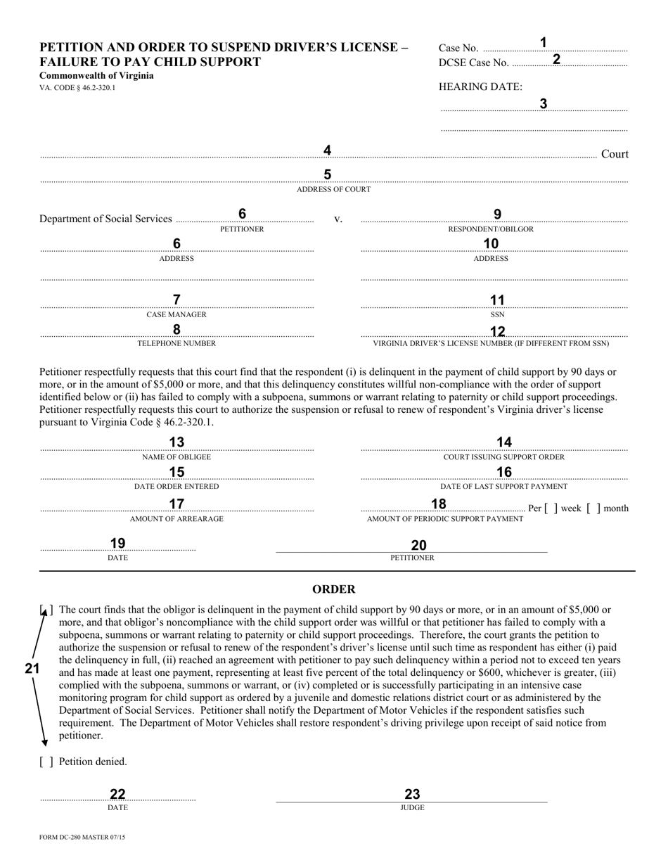 Download Instructions for Form DC280 Petition and Order to Suspend