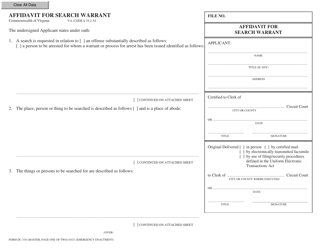 Document preview: Form DC-338 Affidavit for Search Warrant - Virginia