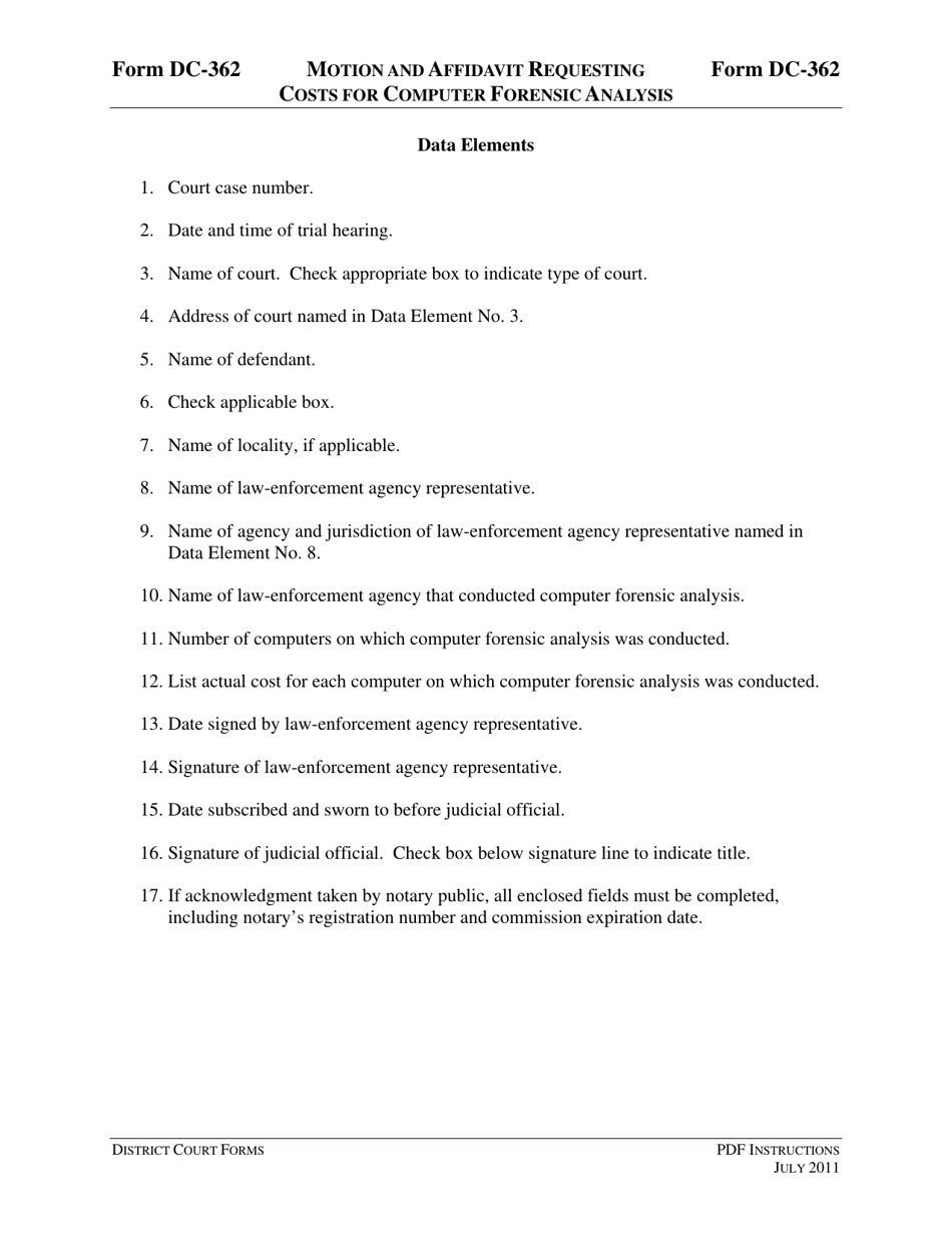 Instructions for Form DC-362 Motion and Affidavit Requesting Costs for Computer Forensic Analysis - Virginia, Page 3