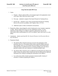 Document preview: Instructions for Form DC-340 Affidavit for Search Warrant for Tracking Device - Virginia