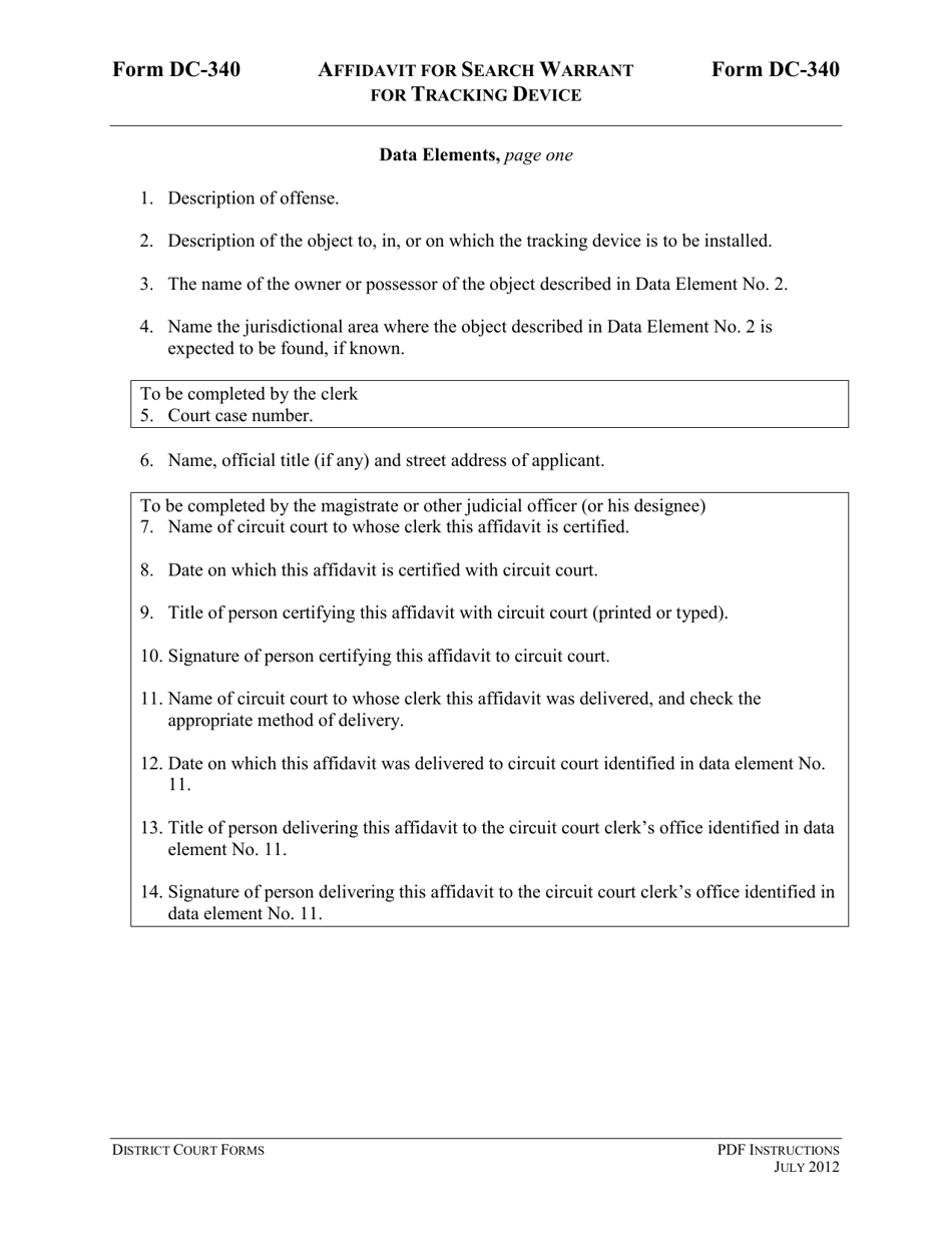 Instructions for Form DC-340 Affidavit for Search Warrant for Tracking Device - Virginia, Page 3