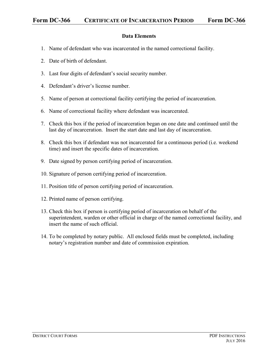 Instructions for Form DC-366 Certificate of Incarceration Period - Virginia, Page 3