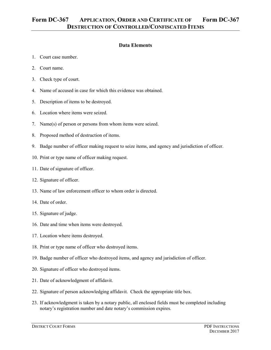 Instructions for Form DC-367 Application, Order and Certificate of Destruction of Controlled / Confiscated Items - Virginia, Page 3