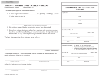 Document preview: Form DC-376 Affidavit for Fire Investigation Warrant - Virginia