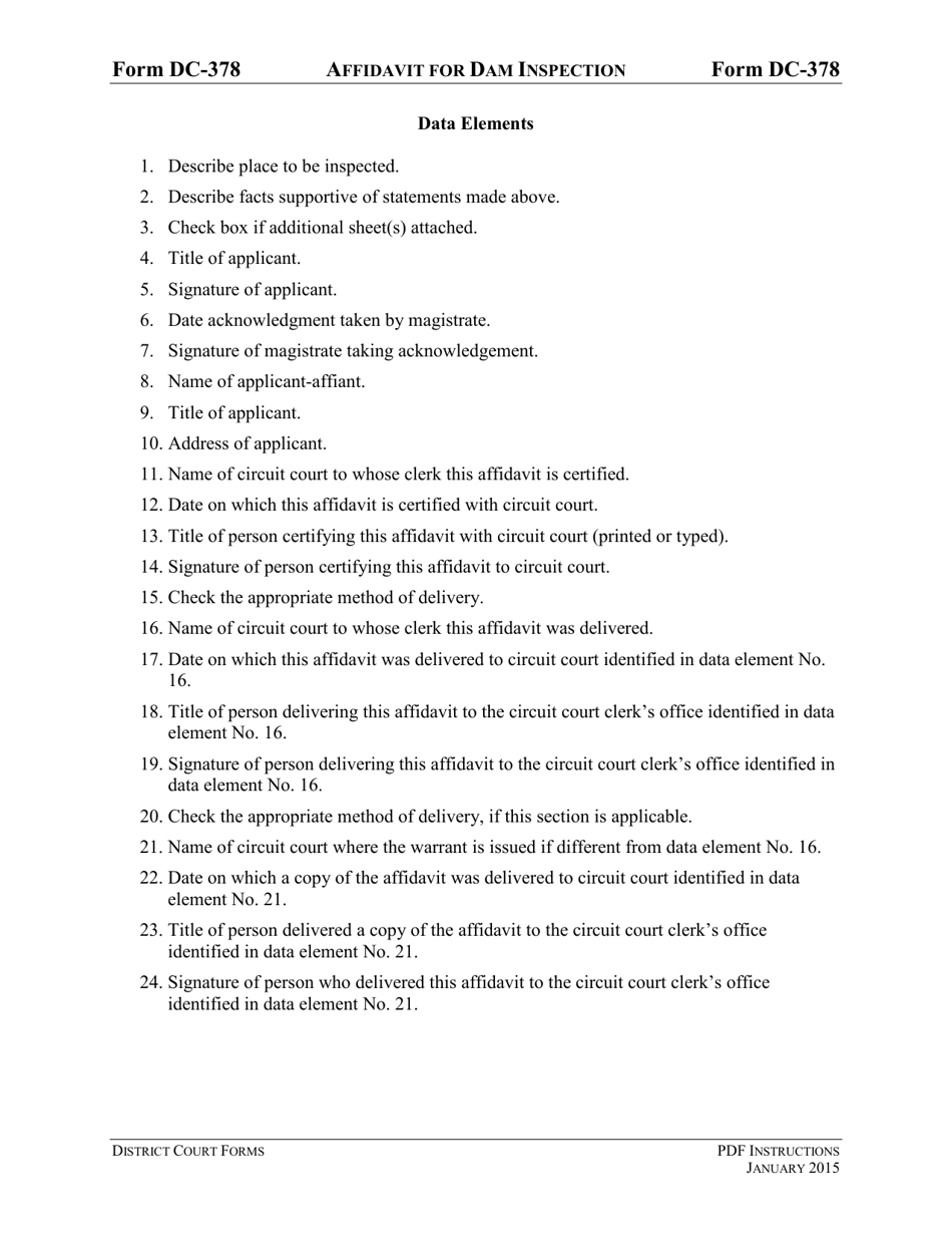 Instructions for Form DC-378 Affidavit for Dam Inspection Warrant - Virginia, Page 3