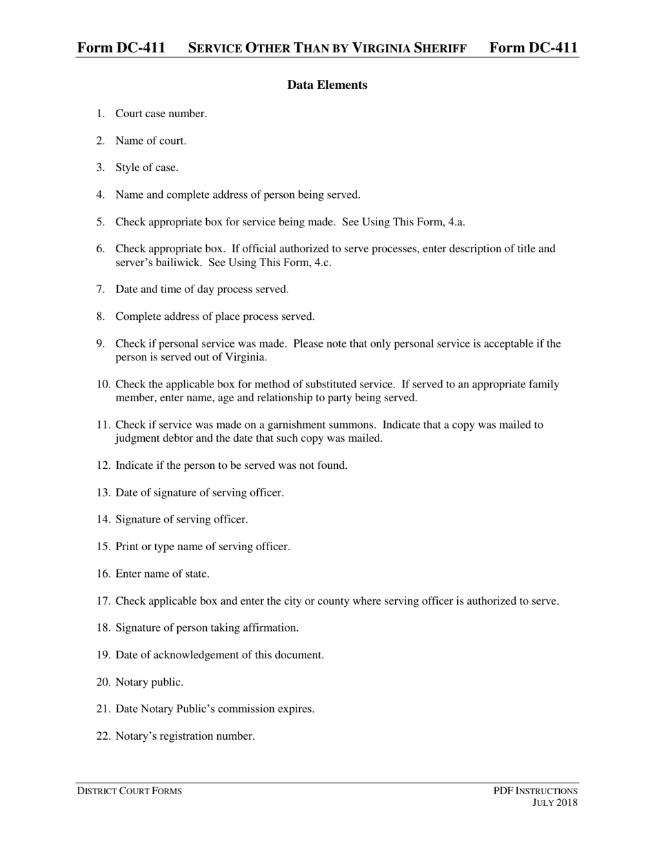 Instructions for Form DC-411 Service Other Than by Virginia Sheriff - Virginia, Page 4