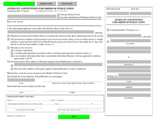 Document preview: Form DC-435 Affidavit and Petition for Order of Publication - Virginia