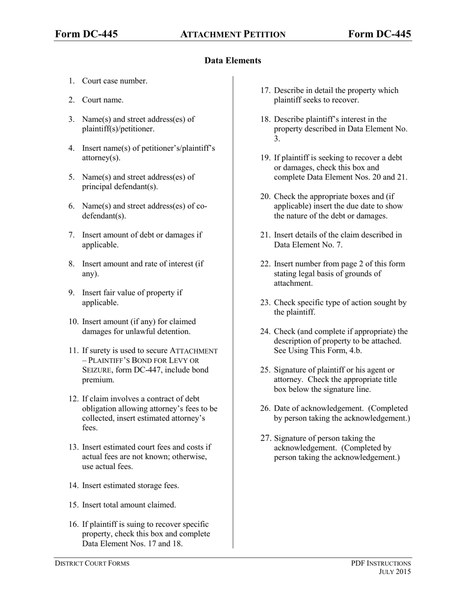 Instructions for Form DC-445 Attachment Petition - Virginia, Page 3