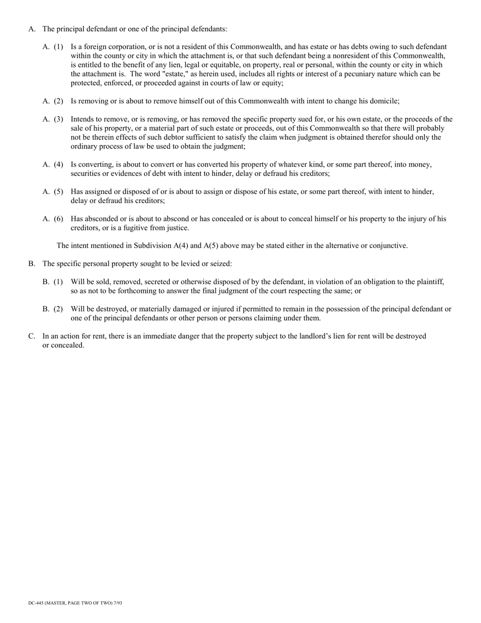 Instructions for Form DC-445 Attachment Petition - Virginia, Page 4