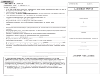 Document preview: Form DC-456 Garnishee's Answer - Virginia