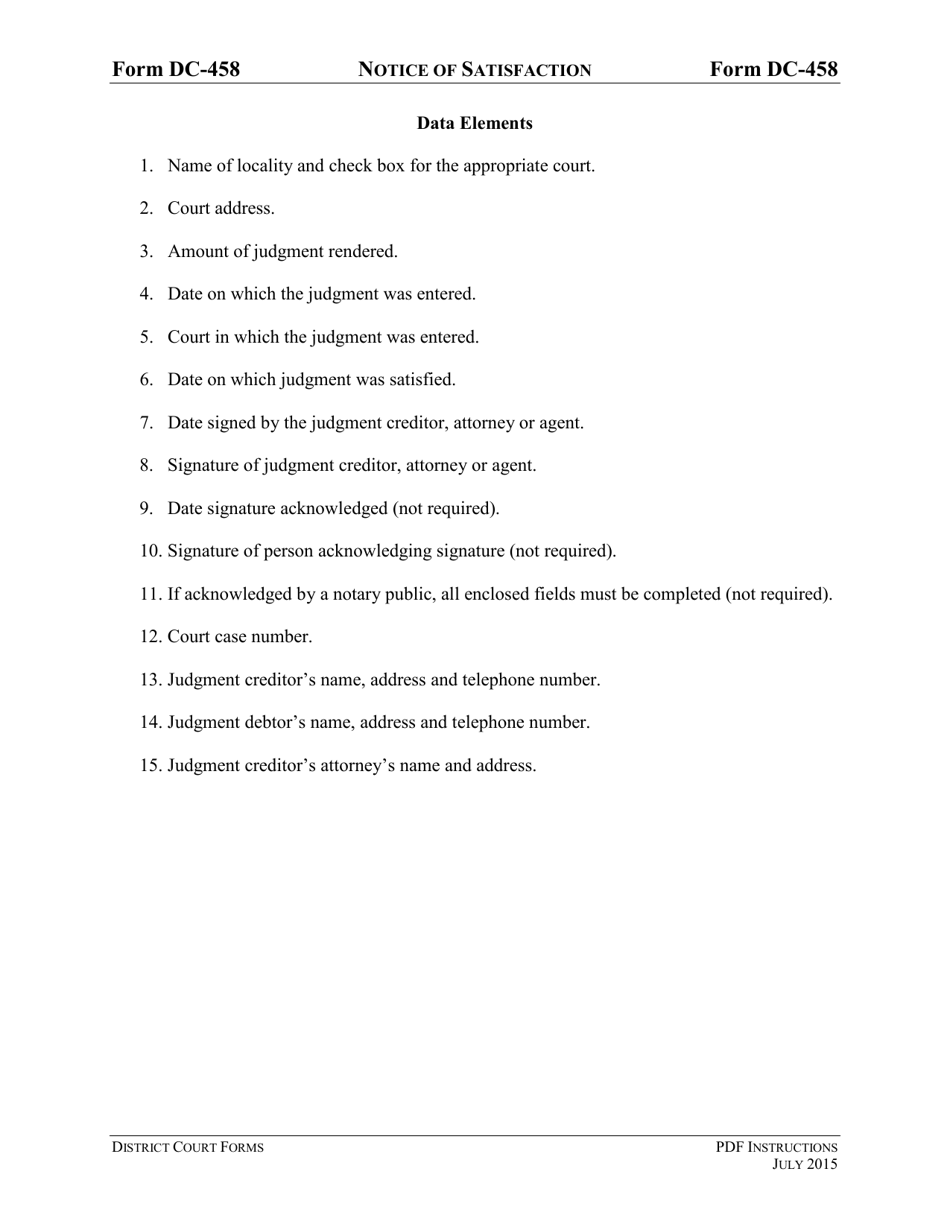 Instructions for Form DC-458 Notice of Satisfaction - Virginia, Page 3