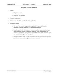 Document preview: Instructions for Form DC-456 Garnishee's Answer - Virginia