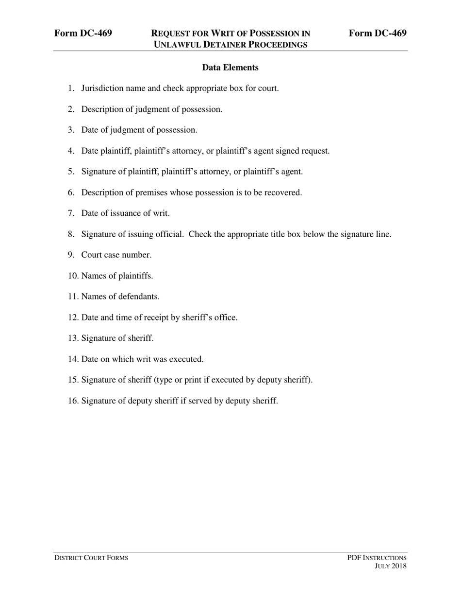 Instructions for Form DC-469 Request for Writ of Eviction in Unlawful Detainer Proceedings - Virginia, Page 3