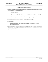 Document preview: Instructions for Form DC-462 Plaintiff's Bond - Lien of Mechanic for Repairs - Virginia