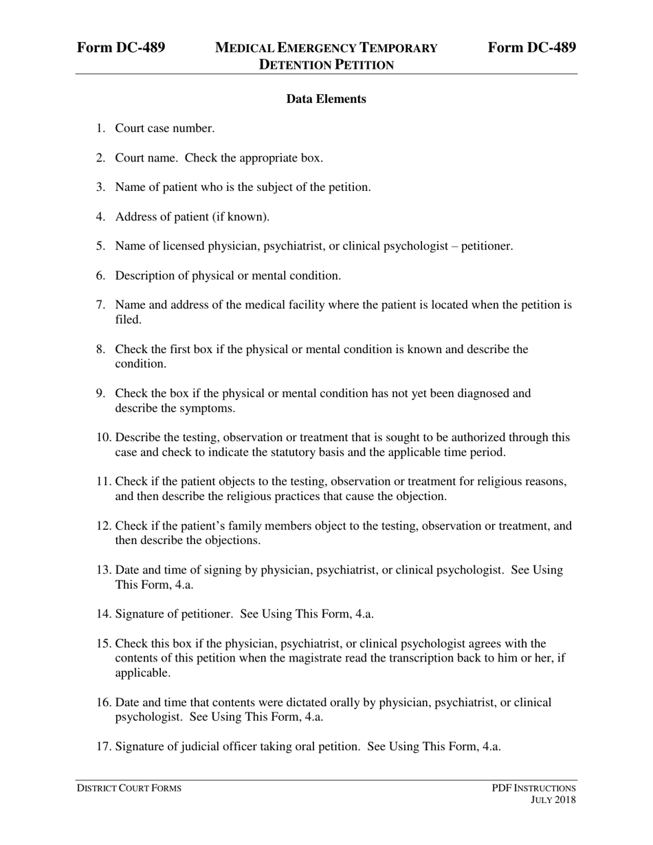 Instructions for Form DC-489 Medical Emergency Temporary Detention Petition - Virginia, Page 3