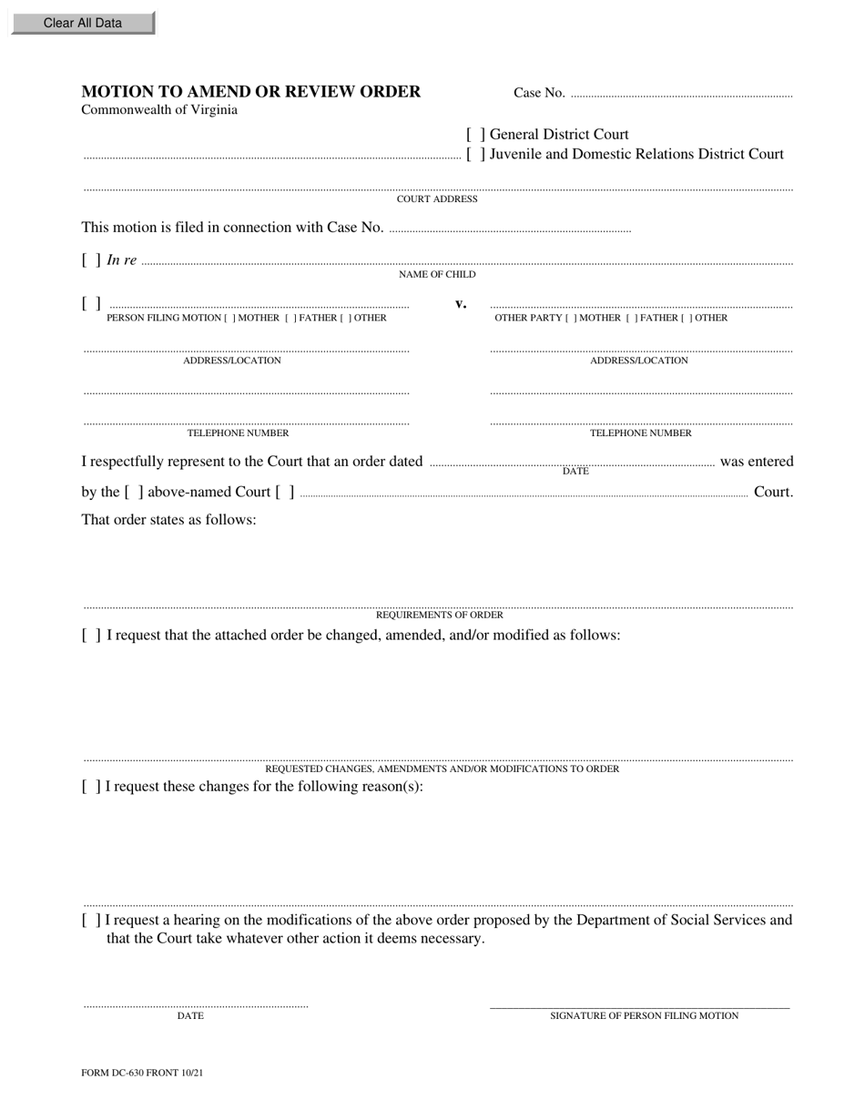 Form DC-630 - Fill Out, Sign Online and Download Fillable PDF, Virginia ...