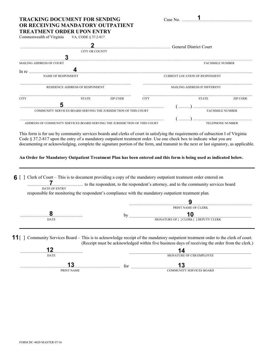 Download Instructions for Form DC-4020 Tracking Document for Sending or ...