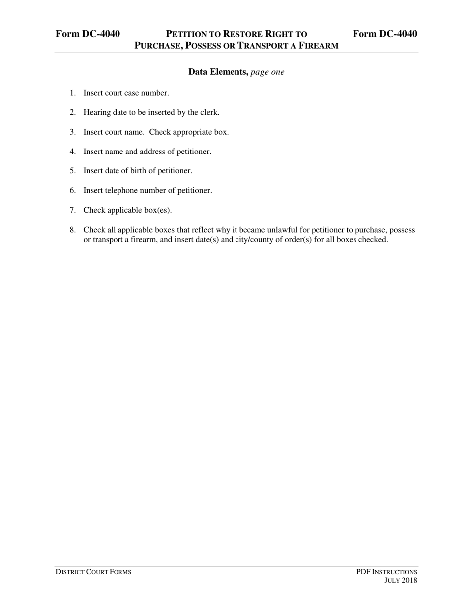 Instructions for Form DC-4040 Petition to Restore Right to Purchase, Possess or Transport a Firearm - Virginia, Page 3