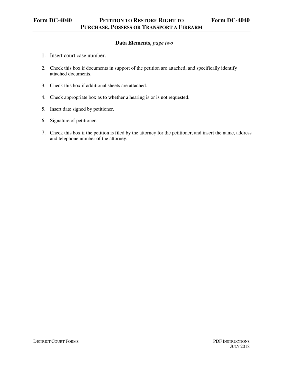 Instructions for Form DC-4040 Petition to Restore Right to Purchase, Possess or Transport a Firearm - Virginia, Page 5