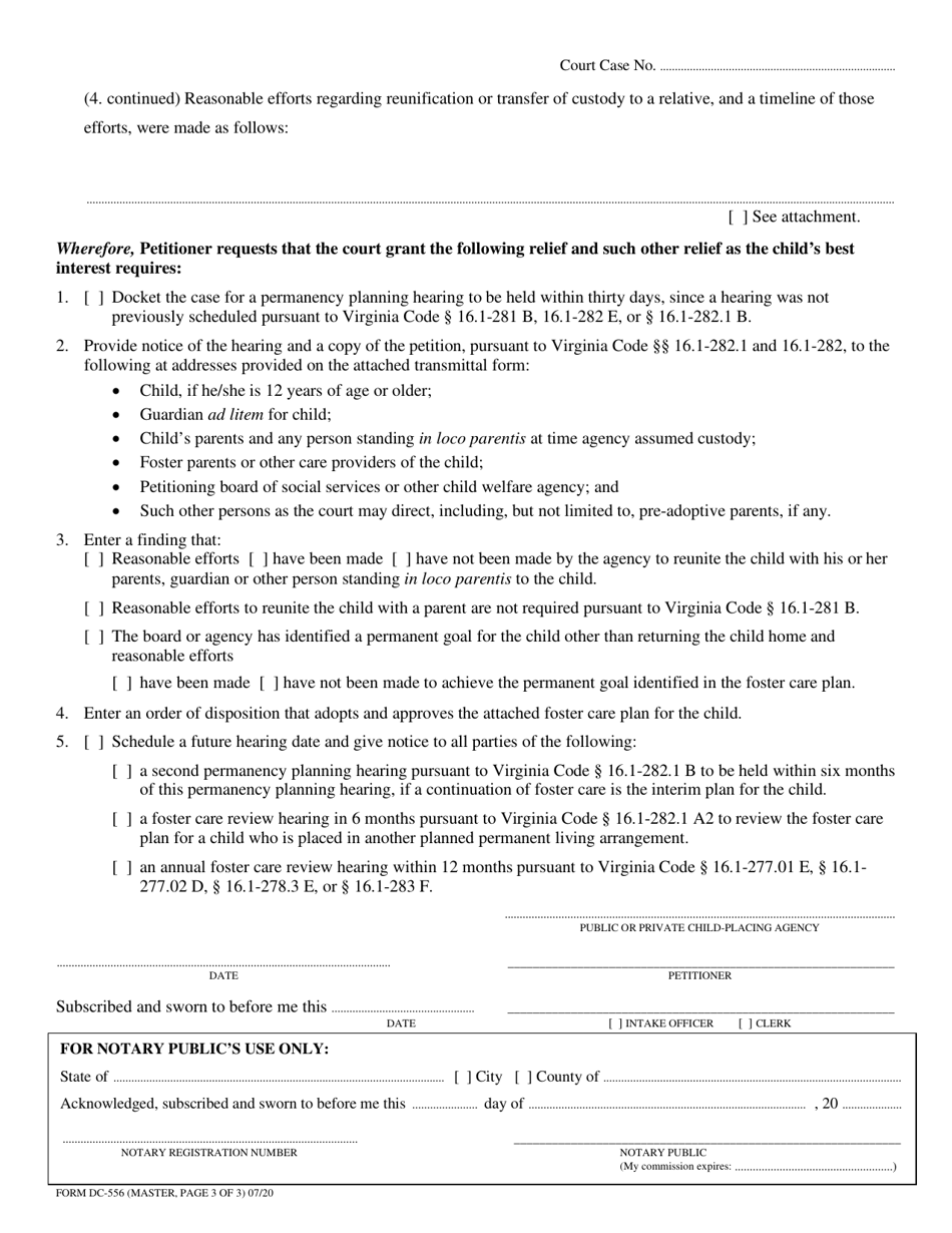 Form DC-556 Petition for Permanency Planning Hearing - Virginia, Page 3
