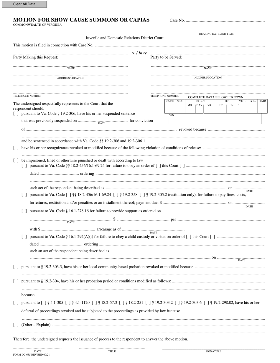 Form DC-635 - Fill Out, Sign Online and Download Fillable PDF, Virginia ...