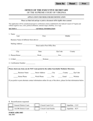 Form ADR-1003 Application for Mediator Recertification - Virginia