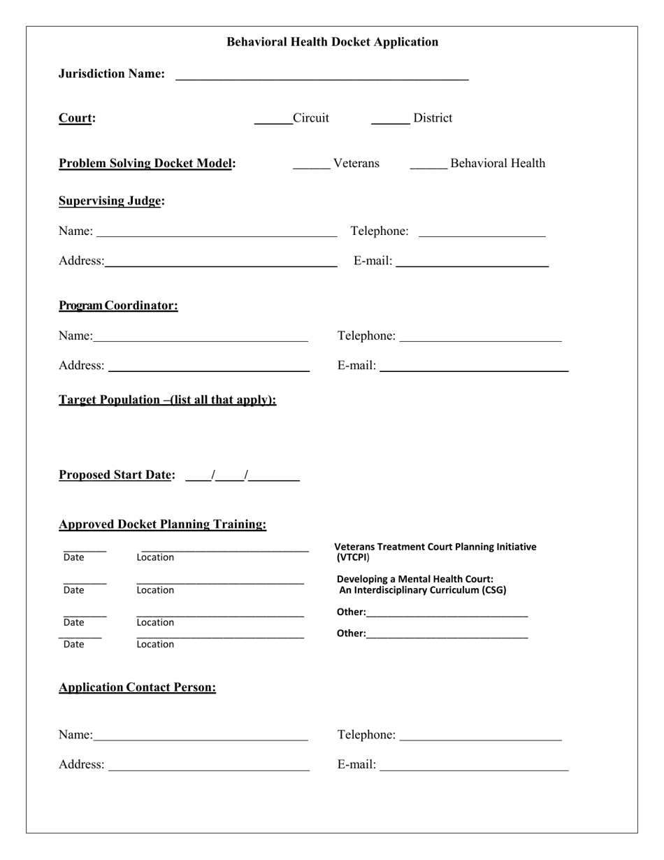 Application for Behavioral Health Docket - Virginia, Page 2