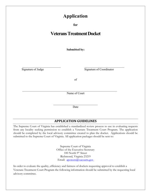 Application for Veterans Treatment Docket - Virginia Download Pdf