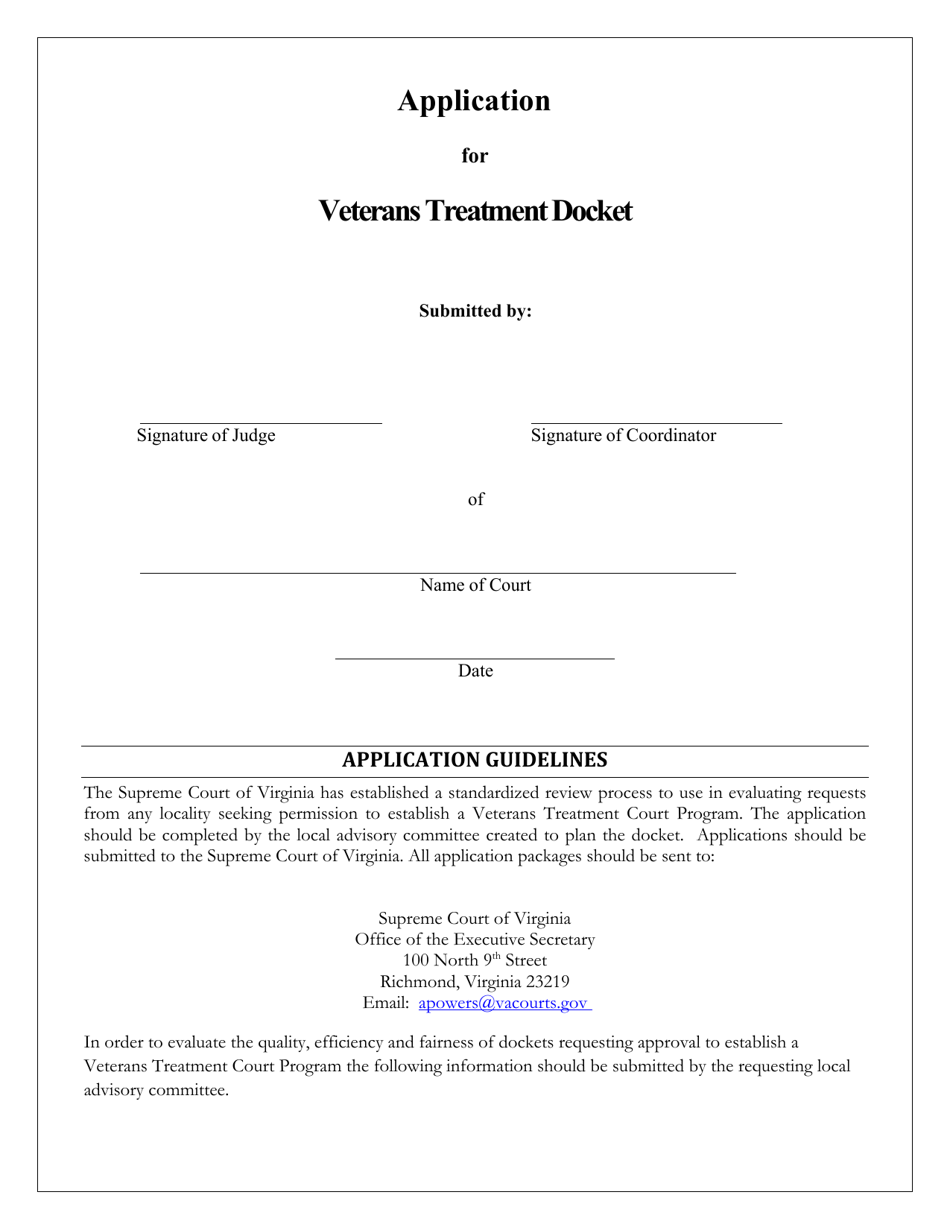 Application for Veterans Treatment Docket - Virginia, Page 1