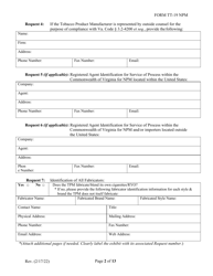 Form TT-19-NPM Certification Application for Non-participating Tobacco Product Manufacturers (Npm) - Virginia, Page 2