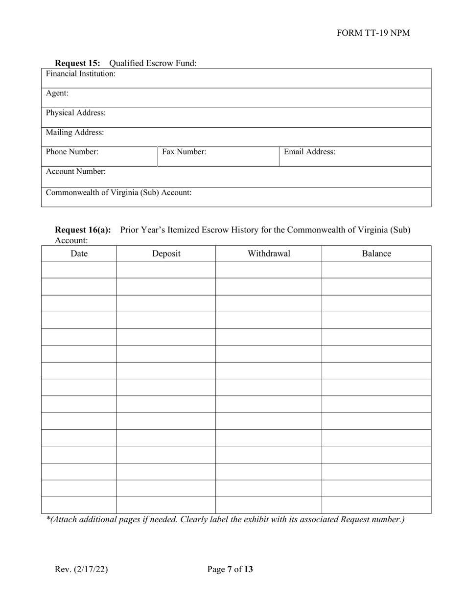 Form TT-19-NPM Certification Application for Non-participating Tobacco Product Manufacturers (Npm) - Virginia, Page 7