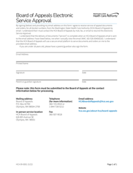 Document preview: Form HCA09-0001 Board of Appeals Electronic Service Approval - Washington