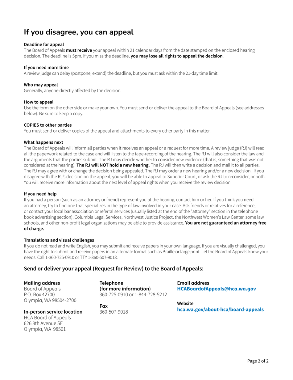 Form HCA09-023 Petition for Review of Initial Order - Washington, Page 2