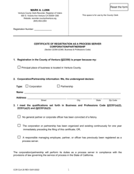 Document preview: Form CCR CLK20 Certificate of Registration as a Process Server Corporation/Partnership - Ventura County, California