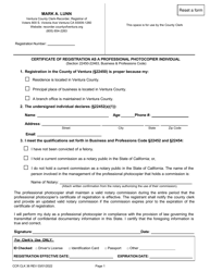 Form CCR CLK36 Certificate of Registration as a Professional Photocopier Individual - Ventura County, California