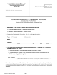 Document preview: Form CCR CLK37 Certificate of Registration as a Professional Photocopier Corporation/Partnership - Ventura County, California