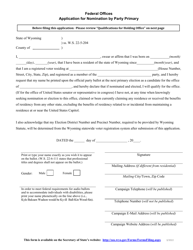 Application for Nomination by Party Primary - Federal Offices - Wyoming