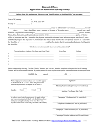 Application for Nomination by Party Primary - Statewide Offices - Wyoming