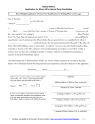 Application for Minor &amp; Provisional Party Candidates - Federal Offices - Wyoming