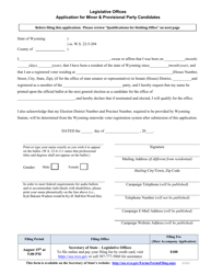 Application for Minor &amp; Provisional Party Candidates - Legislative Offices - Wyoming